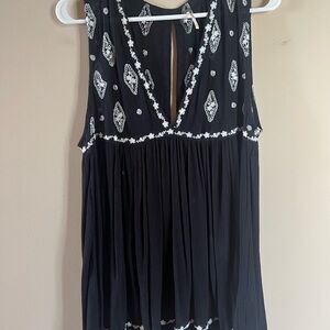 Free People Black and White Embroidered Top